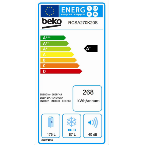 Réfrigérateur combiné Beko RCSA270K20S - 262L, 3T