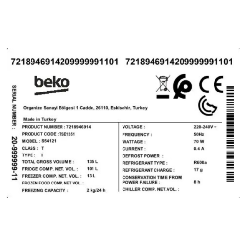 Réfrigérateur Bar Beko TSE1351 - 132L