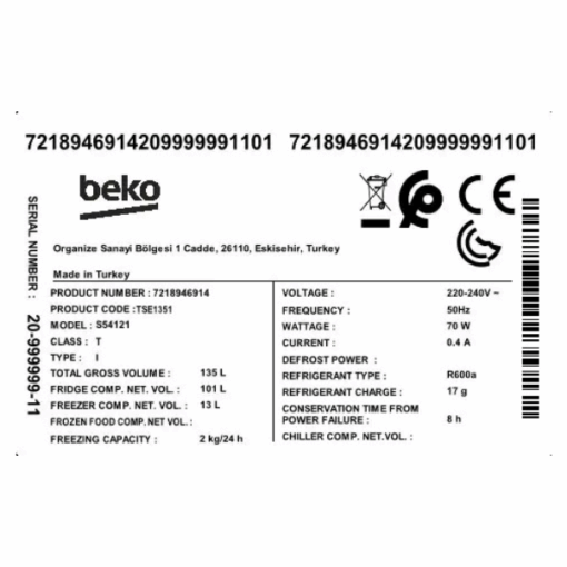 Réfrigérateur Bar Beko TSE1351 - 132L