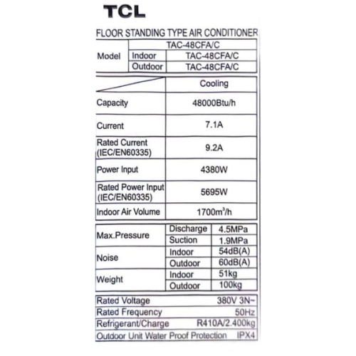Split armoire TCL- TAC48CFA/C- 48000 BTU