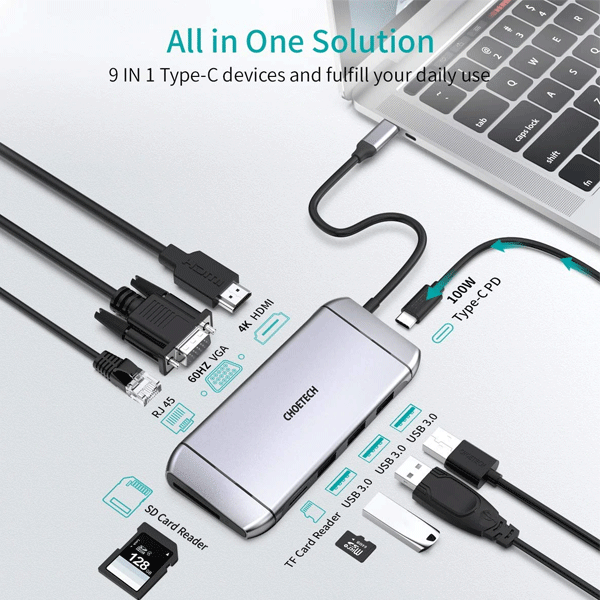 Adaptateur multifonctionnel Choetech HUB-M15 - 9 en 1 - Electromenager Dakar