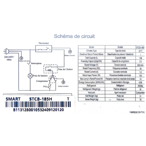Réfrigérateur combiné Smart Technology STCB-185H - 136L - 2T