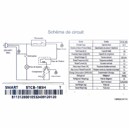 Réfrigérateur combiné Smart Technology STCB-185H - 136L - 2T