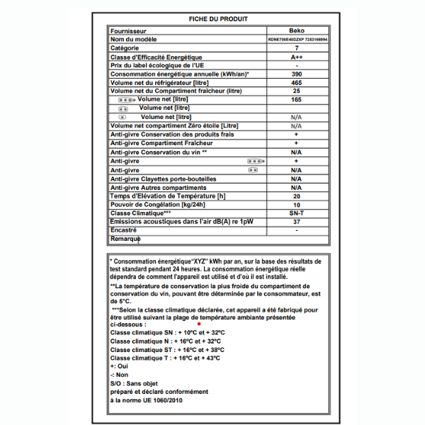 Réfrigérateur Beko RDNE700E40DZXP - 630 L - NoFrost Réfrigérateur Beko RDNE700E40DZXP - 630 L - NoFrost