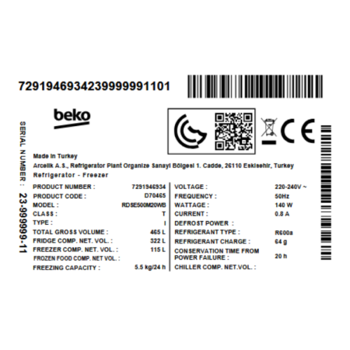 Réfrigérateur Beko RDSA35W - 250L