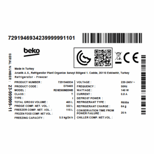 Réfrigérateur Beko RDSA35W - 250L