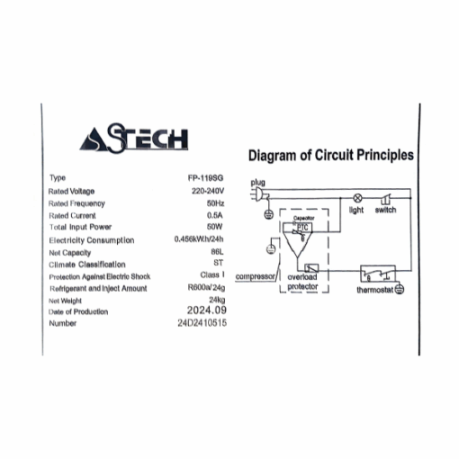 Réfrigérateur bar Astech FP-119SG -86 L