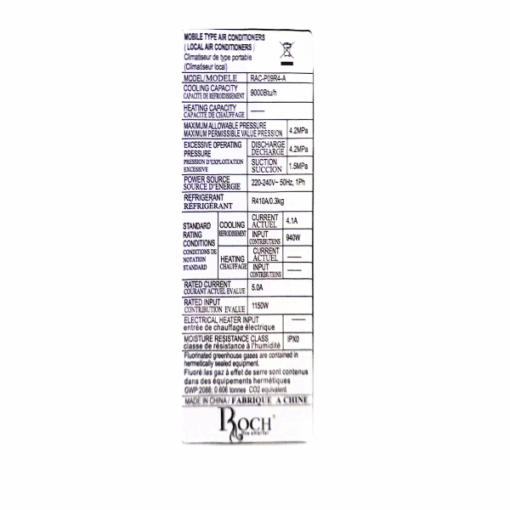 Climatiseur mobile Roch RAC-P09R4-A - 9000 BTU
