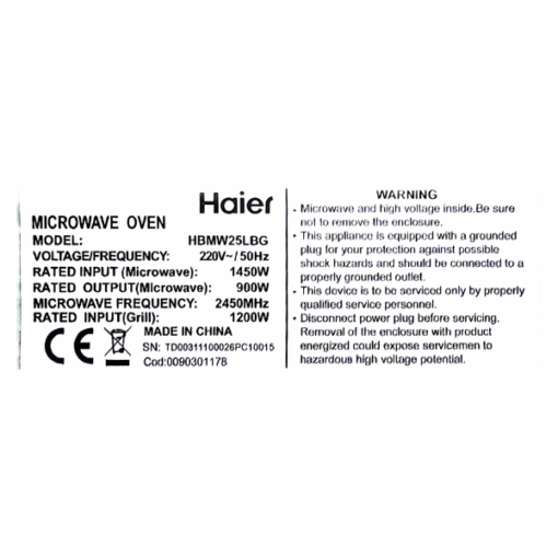 Micro-ondes encastrable Haier HBMW25LBG - 25L - 900W