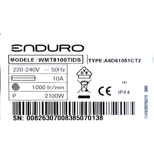 Machine à laver Enduro WMT8100TIDS- 8Kg