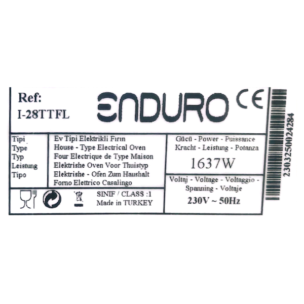 Mini four Enduro I28TTFL - 50L - Avec ventilation - Double porte en verre Mini four Enduro I28TTFL - 50L - Avec ventilation - Double porte en verre