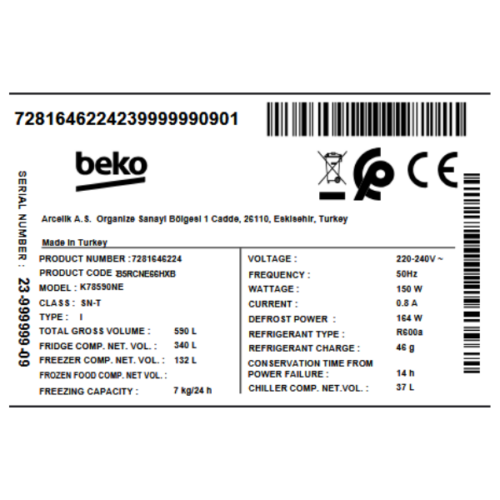 Réfrigérateur combiné Beko B5RCNE66HXB - 509L - 2 Tiroirs (NoFrost - Porte réversible - éclairage LED)
