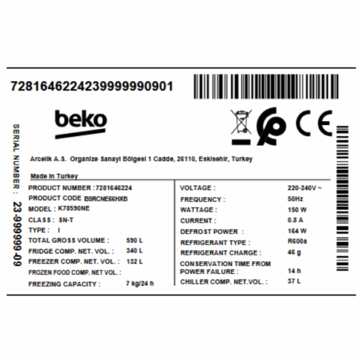 Réfrigérateur combiné Beko B5RCNE66HXB - 509L - 2 Tiroirs (NoFrost - Porte réversible - éclairage LED)