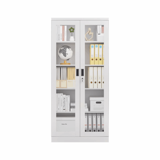 Armoire de bureau métallique - 2 Portes vitrées coulissantes - OZ-CAB103 - Rangement pour bureaux, maisons, écoles, espaces coworking