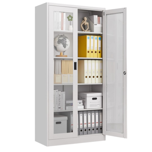 Armoire de bureau métallique - 2 Portes vitrées coulissantes - OZ-CAB103 - Rangement pour bureaux, maisons, écoles, espaces coworking