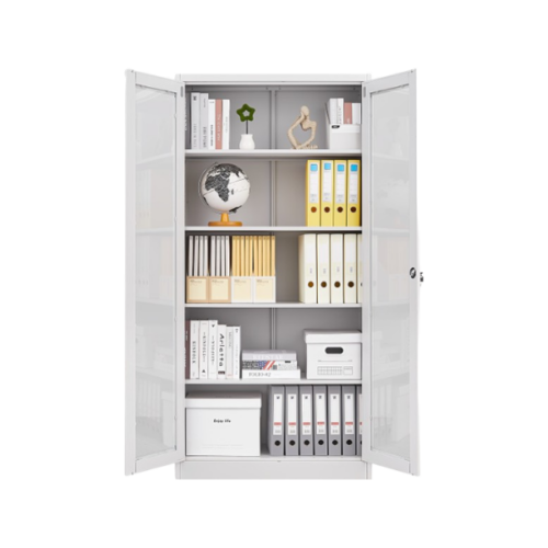 Armoire de bureau métallique - 2 Portes vitrées coulissantes - OZ-CAB103 - Rangement pour bureaux, maisons, écoles, espaces coworking