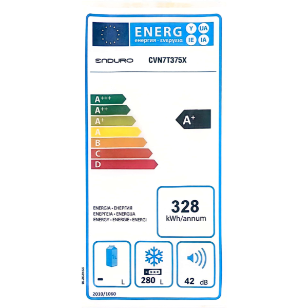 Congélateur vertical Enduro CVN7T375X 280L - A+ - (NoFrost - 7 tiroirs) Congélateur vertical Enduro CVN7T375X 280L - A+ - (NoFrost - 7 tiroirs)