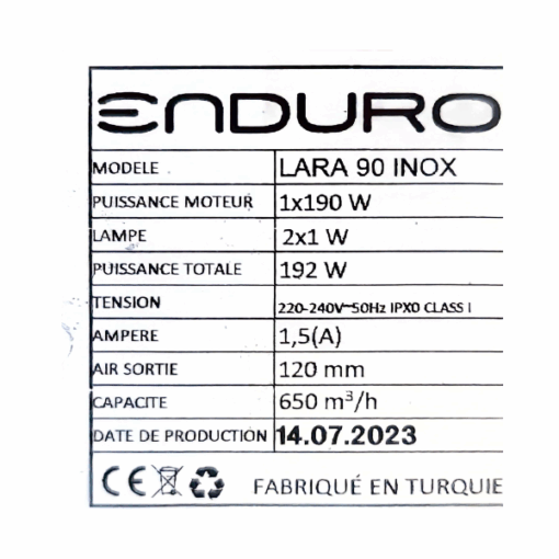 Hotte de cuisine Enduro LARA90INOX - 90cm