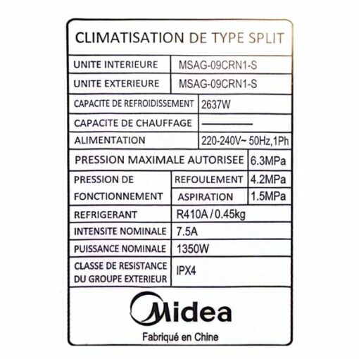 Climatiseur Midea MSAF-12CRDN1-12000 BTU-Inverter