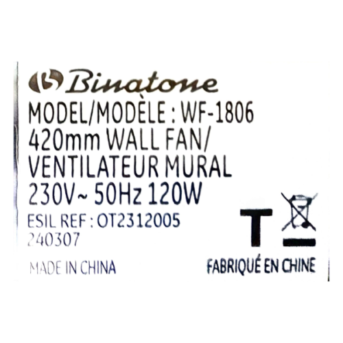 Ventilateur mural Binatone WF-1806 18''