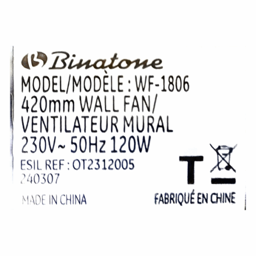 Ventilateur mural Binatone WF-1806 18''