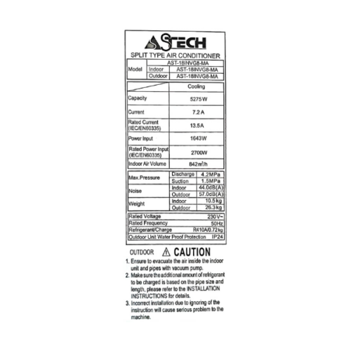 Split Astech 18INV8MA - 18000 BTU (Inverter)