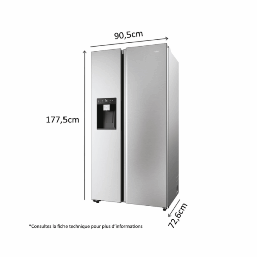 Side by side Haier HSW59F18EIMM - 601L - 2 Tiroirs (No Frost Distributeur d'eau et de Glace )