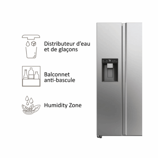 Side by side Haier HSW59F18EIMM - 601L - 2 Tiroirs (No Frost Distributeur d'eau et de Glace )