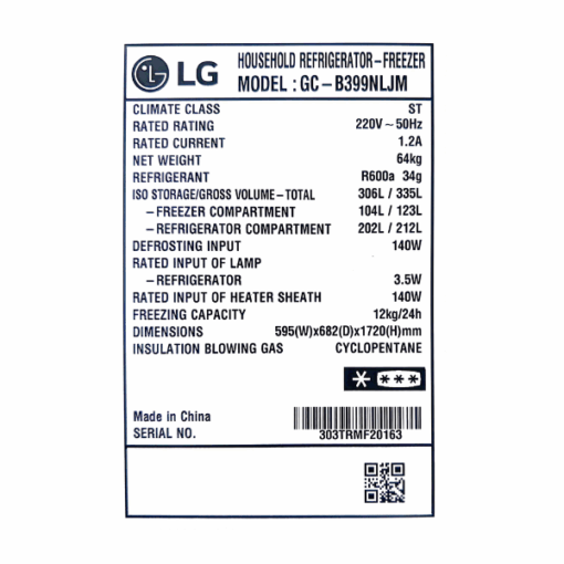 Réfrigérateur combiné LG GC-B399NLJM - 306L - 3T-Inverter
