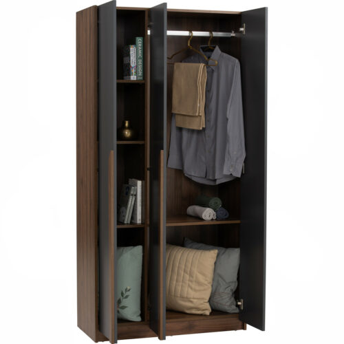 Armoire MANDO 3 Portes 170/173- 353011- (6 compartiments + 1 portant vêtement)