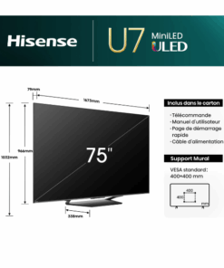 Téléviseur Hisense 75" 75U7N Smart Tv 4K -Vidaa U (Quantum)