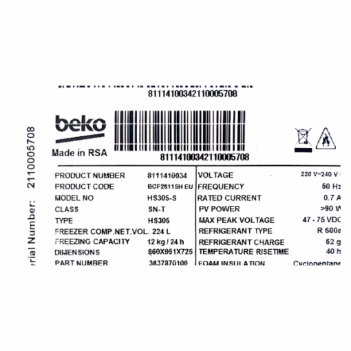 Congélateur solaire horizontal Beko HS305S - 224L - Blanc +(KIT SOLAIRE)