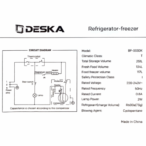 Réfrigérateur combiné DESKA BF333DK- 251L - 5 Tiroirs