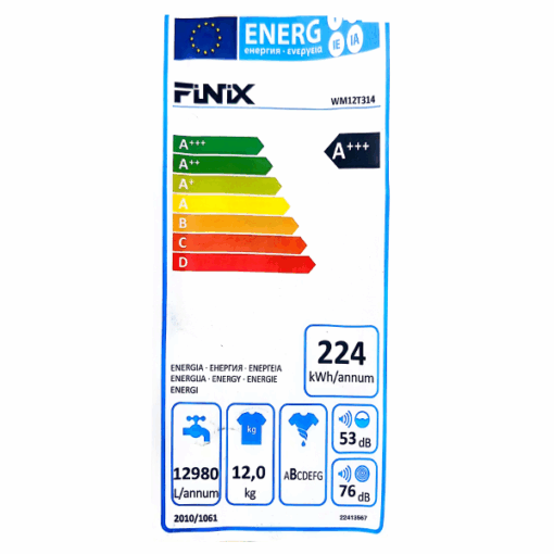 Machine à laver Finix WM12T314 - 12kg (Inverter - Tambour en acier inoxydable - A+++)