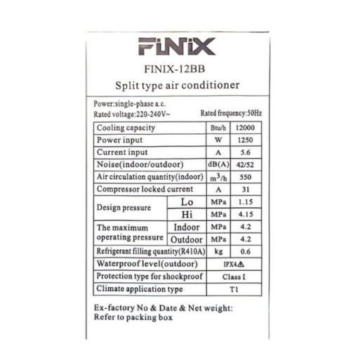 SPLIT FINIX 12BB -12000BTU