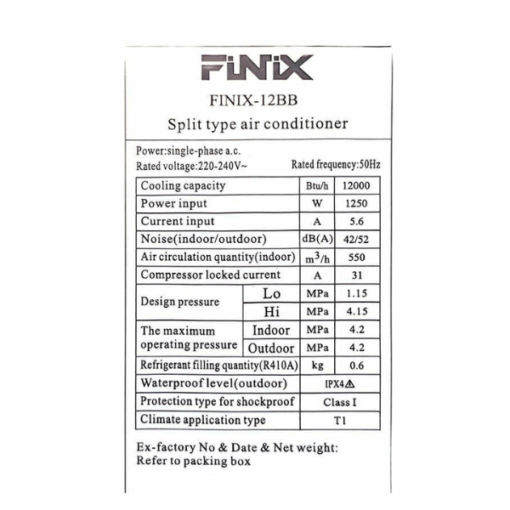 SPLIT FINIX 12BB -12000BTU