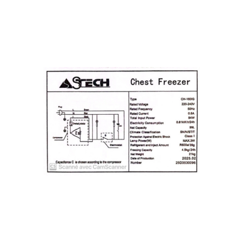 Congélateur horizontal ASTECH-CH160IG - 160L