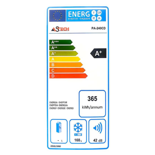 Congélateur Vertical ASTECH PA240S- 240L-8T(Plaque alu)
