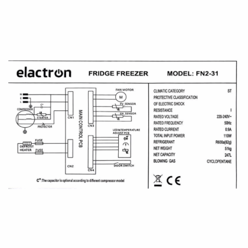 Réfrigérateur Combiné Congélation bas ELACTRON FN2-31D-247L (no frost)