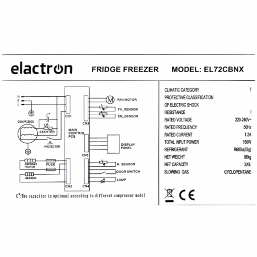 Réfrigérateur Combiné Congélation Bas ELACTRON-EL72CBNX-320L 3T (No frost)