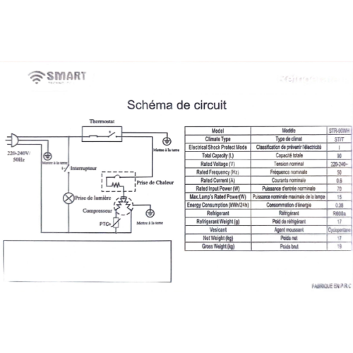 Réfrigérateur Bar SMART TECHNOLOGY-STRWH90-90L