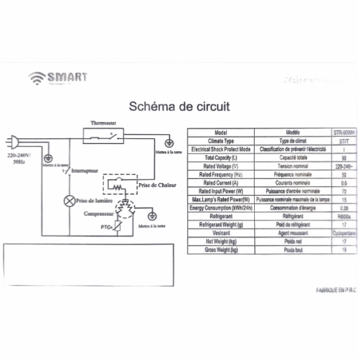 Réfrigérateur Bar SMART TECHNOLOGY-STRWH90-90L