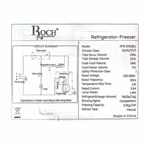 Réfrigérateur combiné congélation bas ROCH RFR-295DB-L  295L - 3T
