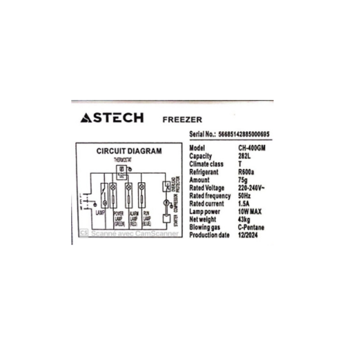 Congélateur horizontal Astech CH400GM - 400L A+