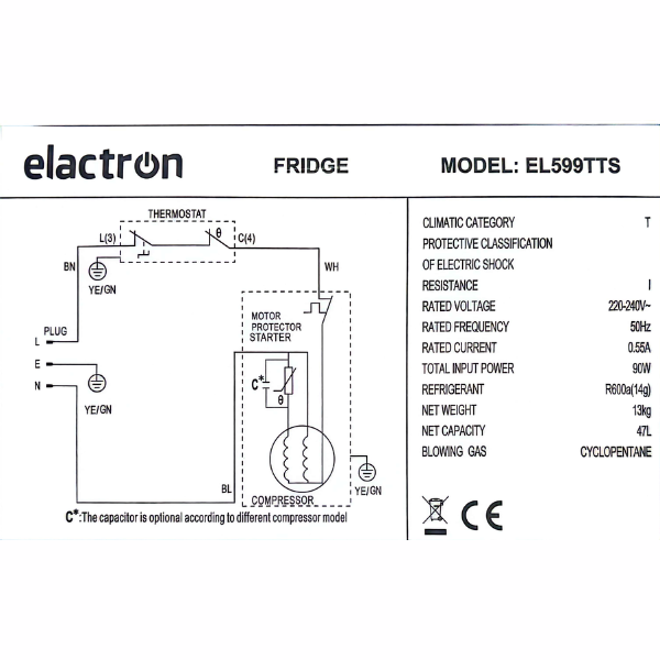 Réfrigérateur Bar ELACTRON EL 599TTS 47L-A+ Réfrigérateur Bar ELACTRON EL 599TTS 47L-A+