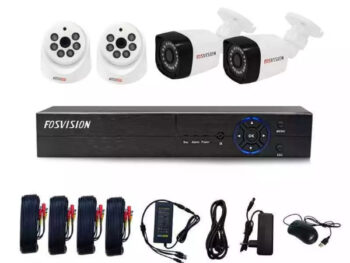 Kit Vidéosurveillance Fosvision RS-CCTVKIT4 – 4 Caméras Analogiques avec DVR & Câblage Complet