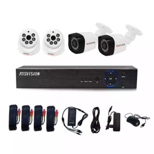 Kit Vidéosurveillance Fosvision RS-CCTVKIT4 – 4 Caméras Analogiques avec DVR & Câblage Complet