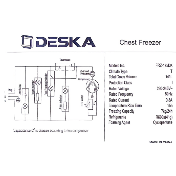 Congélateur horizontal DESKA FRZ-175DK -141L Congélateur horizontal DESKA FRZ-175DK -141L