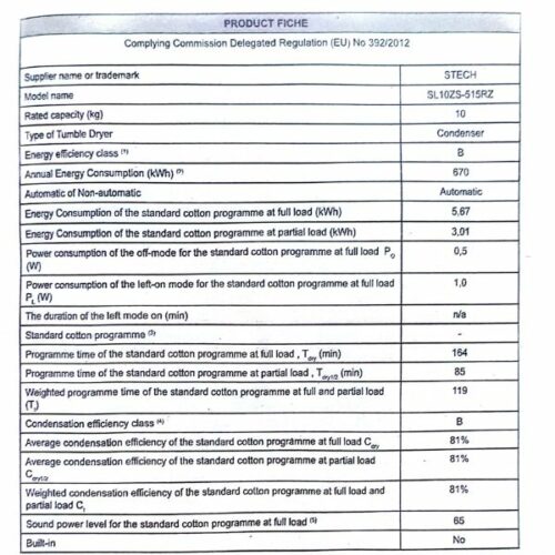 Sèche-linge Astech SL10ZS-515 - 10 kg(Par Condensation)
