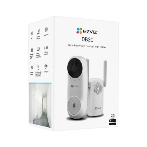 EZVIZ DB2C – Sonnette Vidéo Sans Fil 2K avec Carillon, Wi-Fi, Batterie Rechargeable & Vision Nocturne